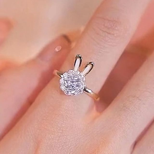 / Alloy Rhinestone Rabbit Necklace Open Ring Pendant FashionChic