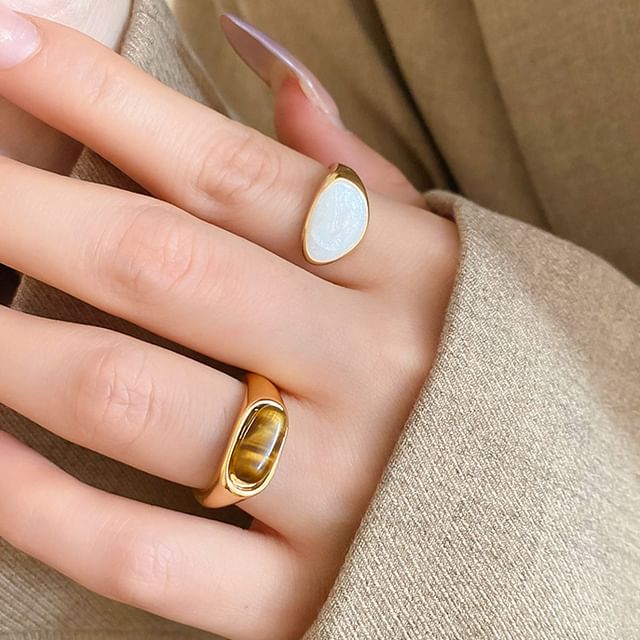 / Faux Open Glaze Ring Alloy Gemstone FashionChic