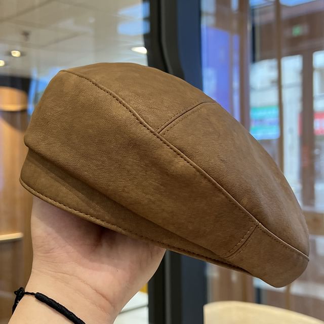 Faux Leather Plain Beret SpreePicky