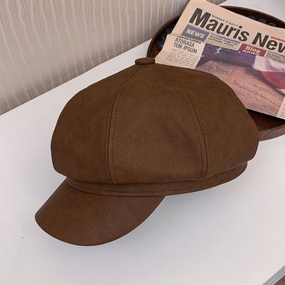 Faux Leather Newsboy Cap SpreePicky