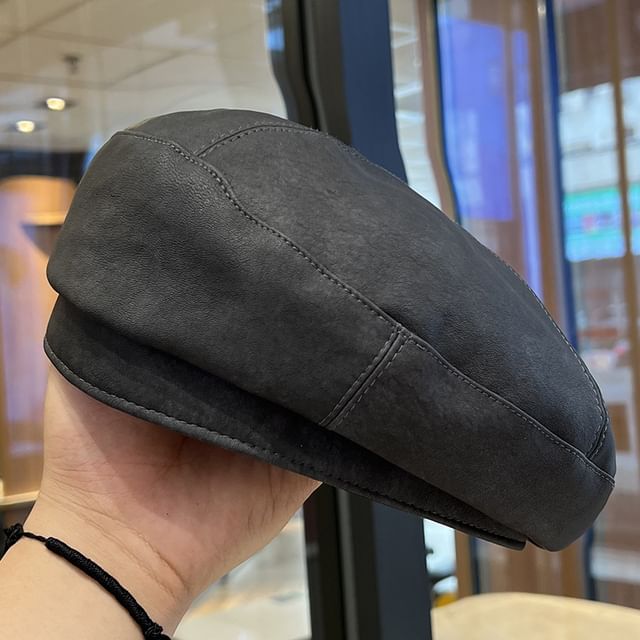 Faux Leather Plain Beret SpreePicky