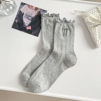 Ruffle Trim Bow Crew Socks SpreePicky