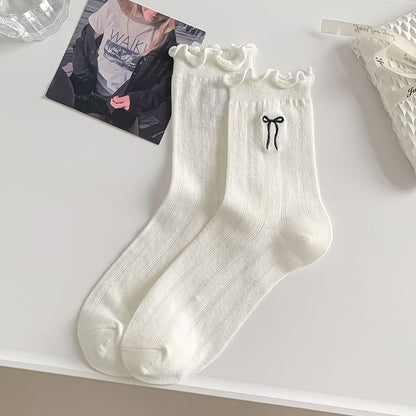 Ruffle Trim Bow Crew Socks SpreePicky