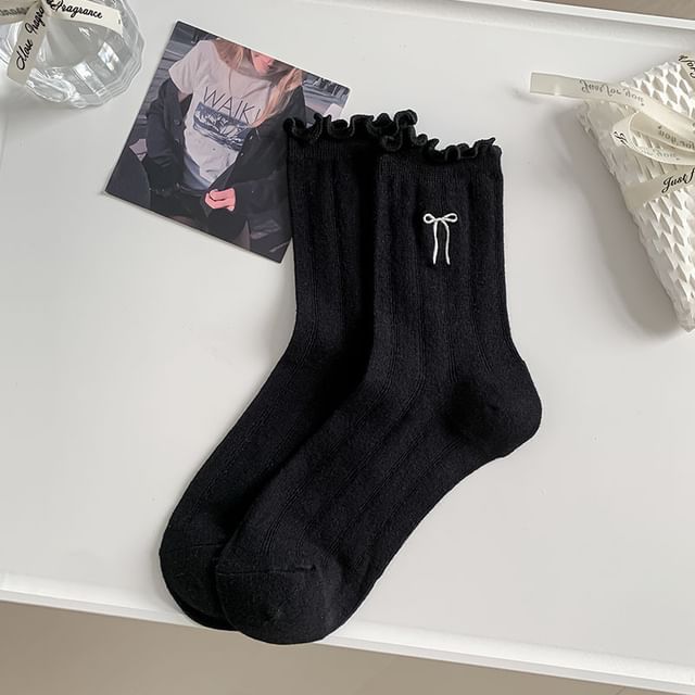 Ruffle Trim Bow Crew Socks SpreePicky