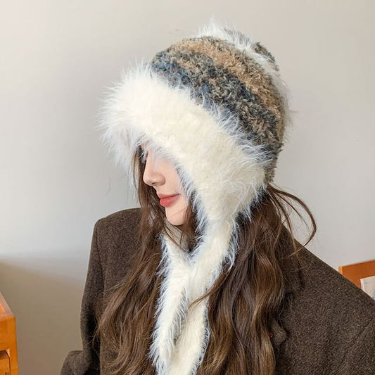 Melange Fluffy Earflap Hat SpreePicky