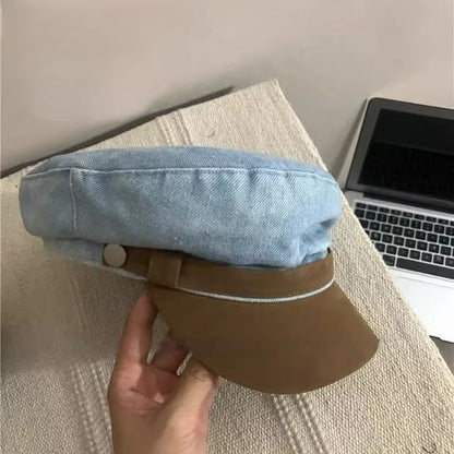 Washed Faux Suede Panel Denim Sailor Cap SpreePicky