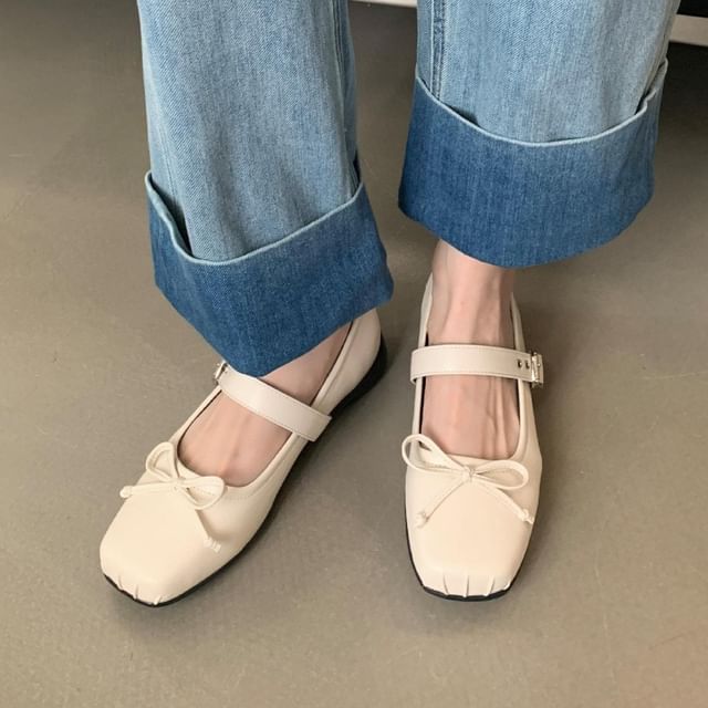 Square Toe Ribbon Accent Balletcore Flats SpreePicky