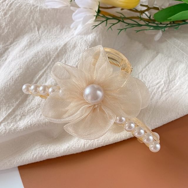 Flower Faux Pearl Hair Claw SpreePicky