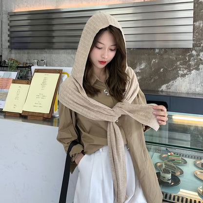 Plain Hooded Knit Scarf SpreePicky