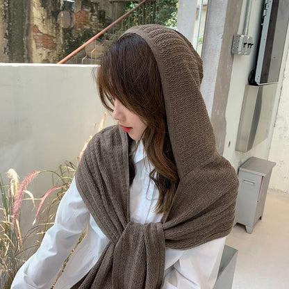 Plain Hooded Knit Scarf SpreePicky