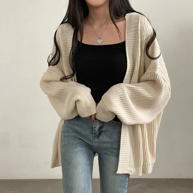 Open-Front Plain Cardigan SpreePicky