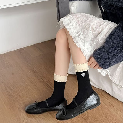 Frilly Trimmed Mock Two Piece Heart Socks SpreePicky