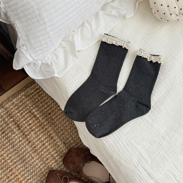 Ruffle Lace Trim Crew Socks SpreePicky