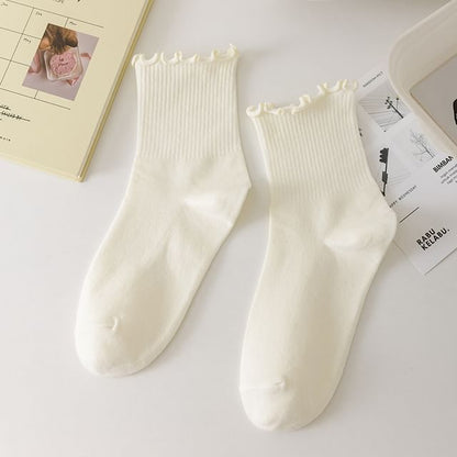 Plain Ruffle Trim Crew Socks SpreePicky