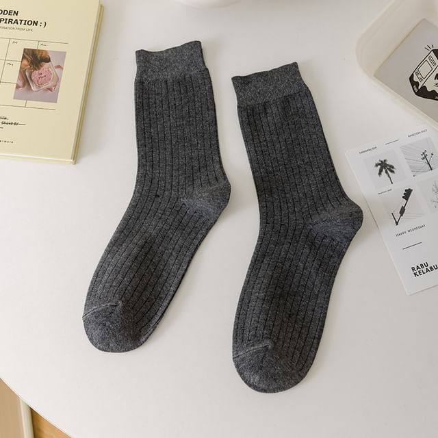 Plain Ribbed Crew Socks SpreePicky