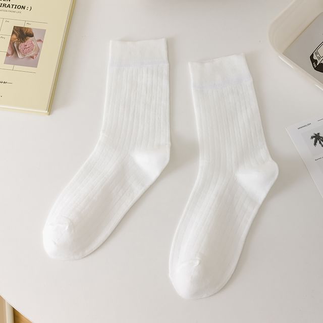 Plain Ribbed Crew Socks SpreePicky