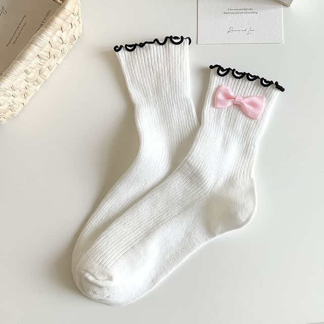 Ruffle Trim Bowknot Socks SpreePicky