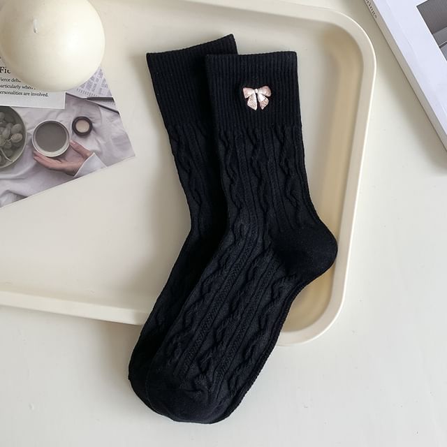 Embroidered Bow Crew Socks SpreePicky