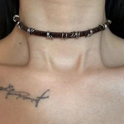 Hoop Leopard Print Faux Leather Choker SpreePicky