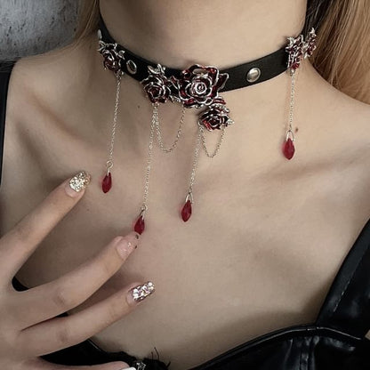 Flower Rhinestone Faux Leather Choker SpreePicky