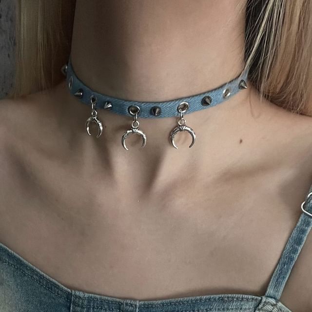 Studded Denim Choker SpreePicky