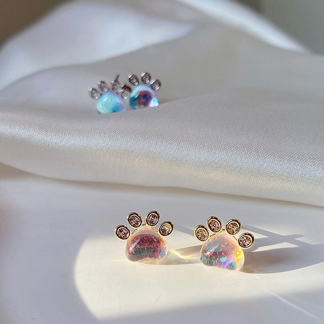 Paw Rhinestone Gemstone Ear Stud SpreePicky