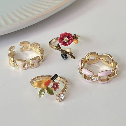 Floral / Rhinestone Chain Open Ring SpreePicky