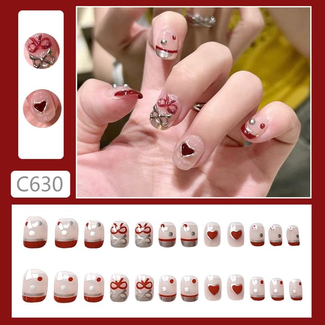 Heart Bow Press On Nail SpreePicky