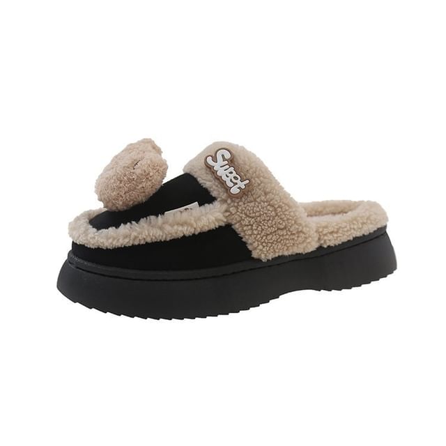 Bear Fleece-Lined Platform Mules SpreePicky