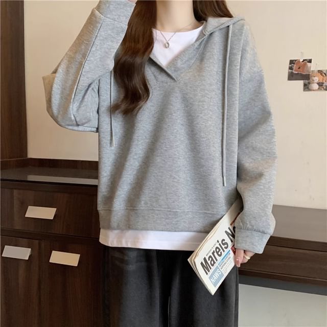 Two Tone Mock Two-Piece Oversized Hoodie SpreePicky