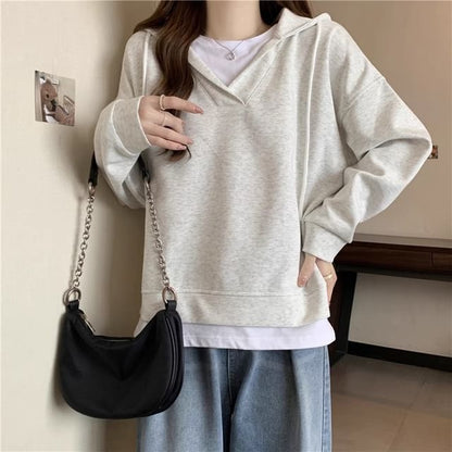 Two Tone Mock Two-Piece Oversized Hoodie SpreePicky