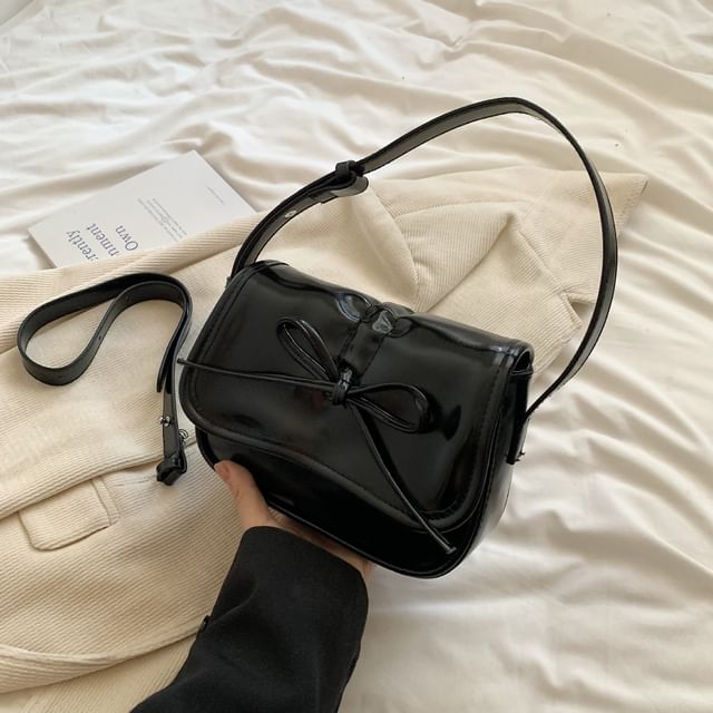 Faux Leather Drawstring Flap Shoulder Bag SpreePicky