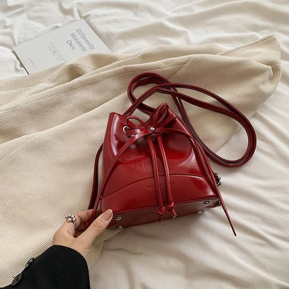 Faux Leather Drawstring Bucket Bag SpreePicky