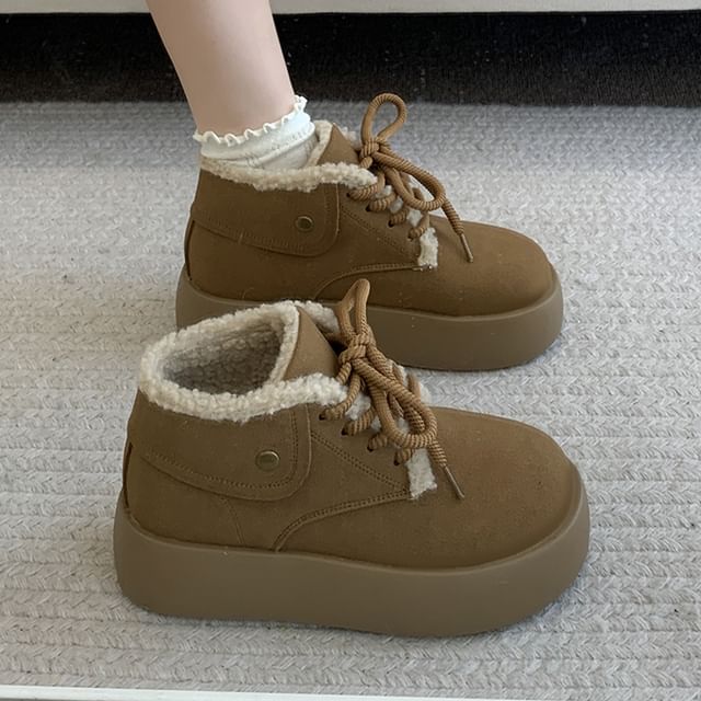 Platform Fleece-Lined Lace-Up Faux Suede Shoes SpreePicky