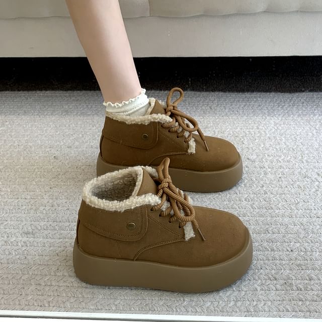 Platform Fleece-Lined Lace-Up Faux Suede Shoes SpreePicky