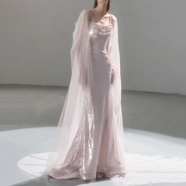 Strap Plain Gown Trim Evening Lace Sheath Spaghetti FashionChic