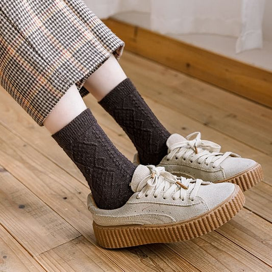 Cable Knit Plain Crew Socks SpreePicky