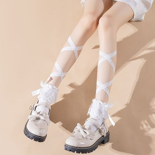 Cross Strap Ribbon Accent Crew Socks SpreePicky