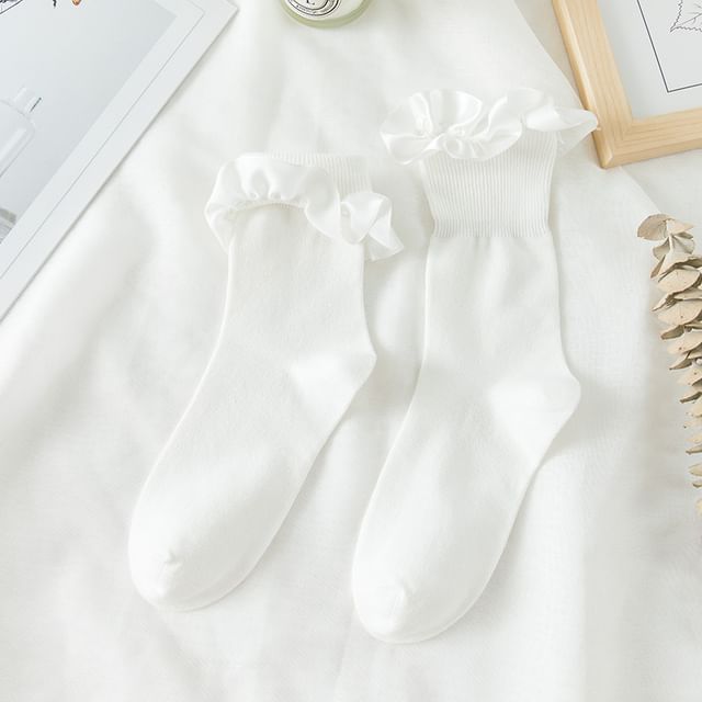 Frill Trim Plain Crew Socks SpreePicky