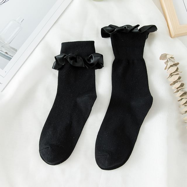 Frill Trim Plain Crew Socks SpreePicky