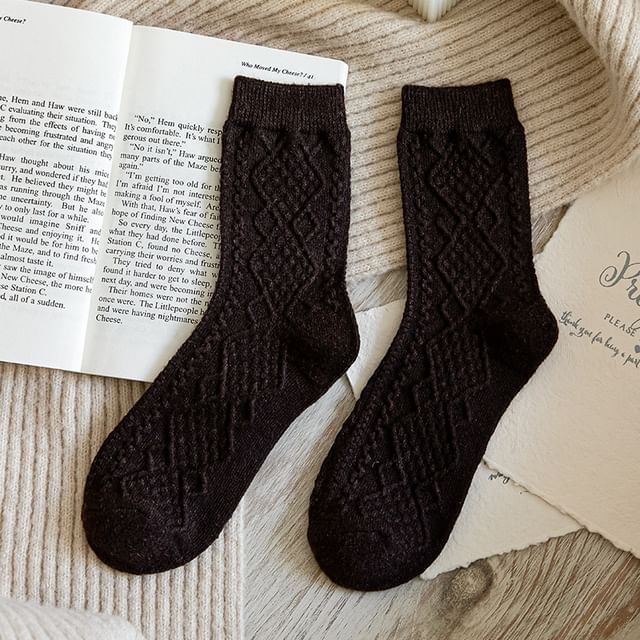 Cable Knit Plain Crew Socks SpreePicky