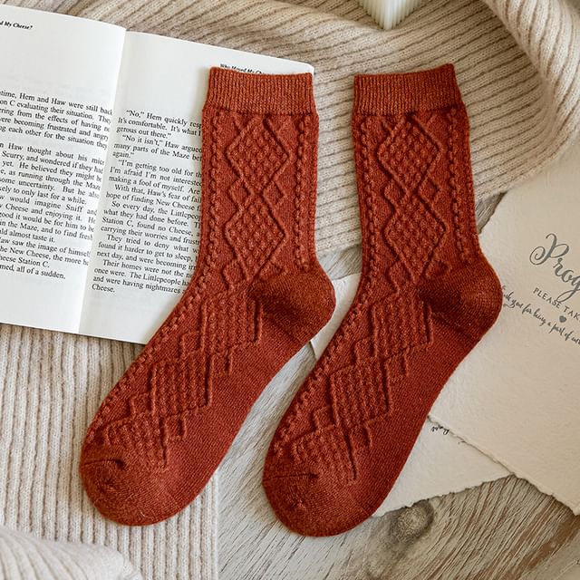 Cable Knit Plain Crew Socks SpreePicky