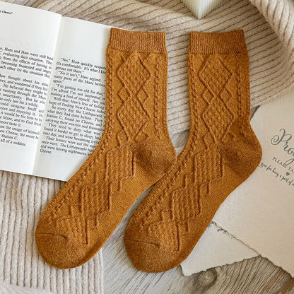 Cable Knit Plain Crew Socks SpreePicky