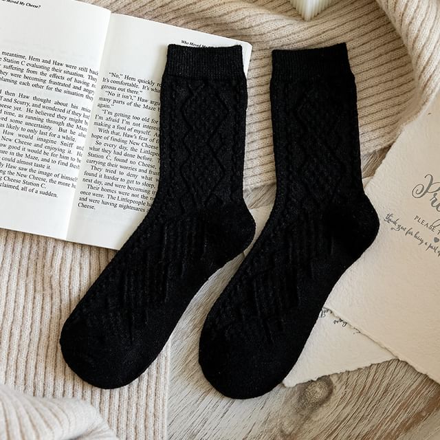 Cable Knit Plain Crew Socks SpreePicky