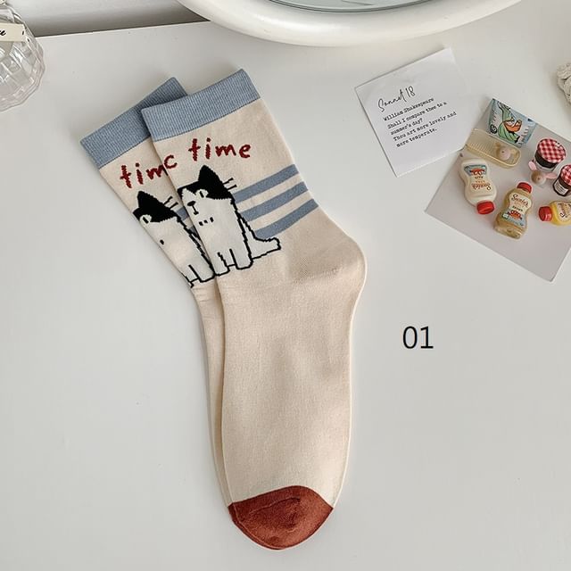 Cat Print Crew Socks SpreePicky