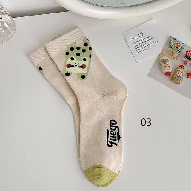 Cat Print Crew Socks SpreePicky