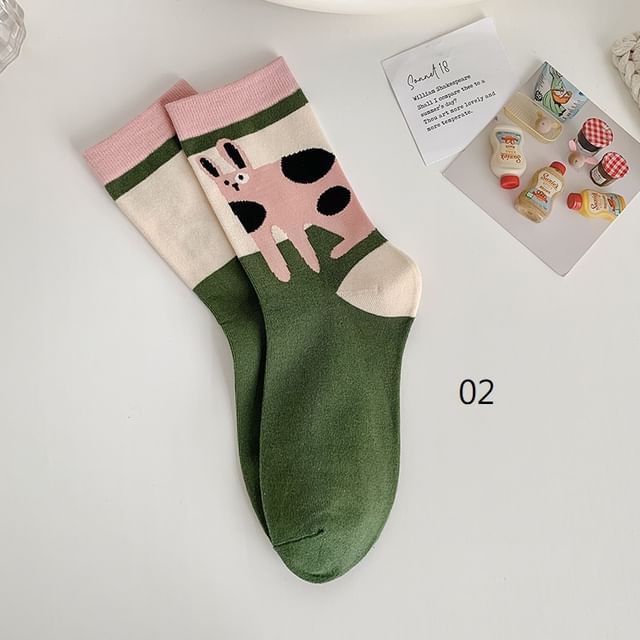 Cat Print Crew Socks SpreePicky