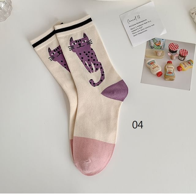 Cat Print Crew Socks SpreePicky