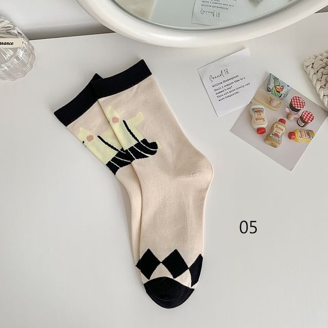 Cat Print Crew Socks SpreePicky