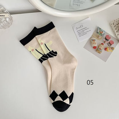 Cat Print Crew Socks SpreePicky